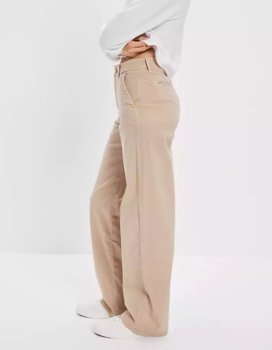 Pantalon American Eagle AE Stretch Twill Super High-Waisted Baggy Larges-Leg Beige Femme | XZV-56078142